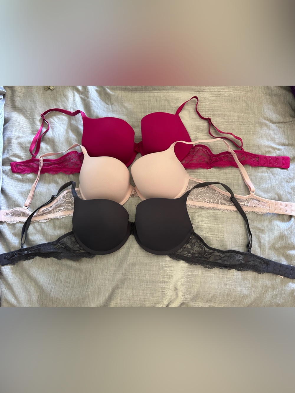 La Vie En Rose 3-Pack Push-Up Bras in Black, Nude & Berry